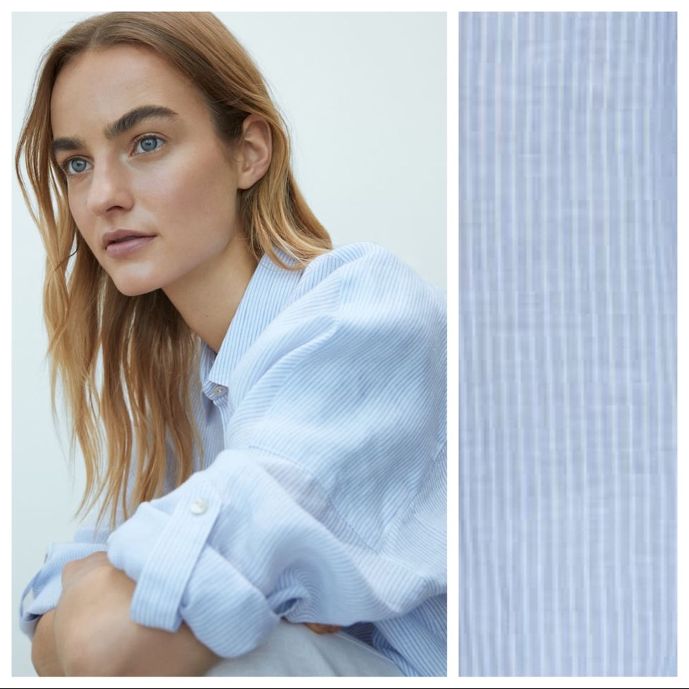 Massimo Dutti Blue/White Striped 100% Linen Flowing Shirt. Size L. - Picture 2 of 10